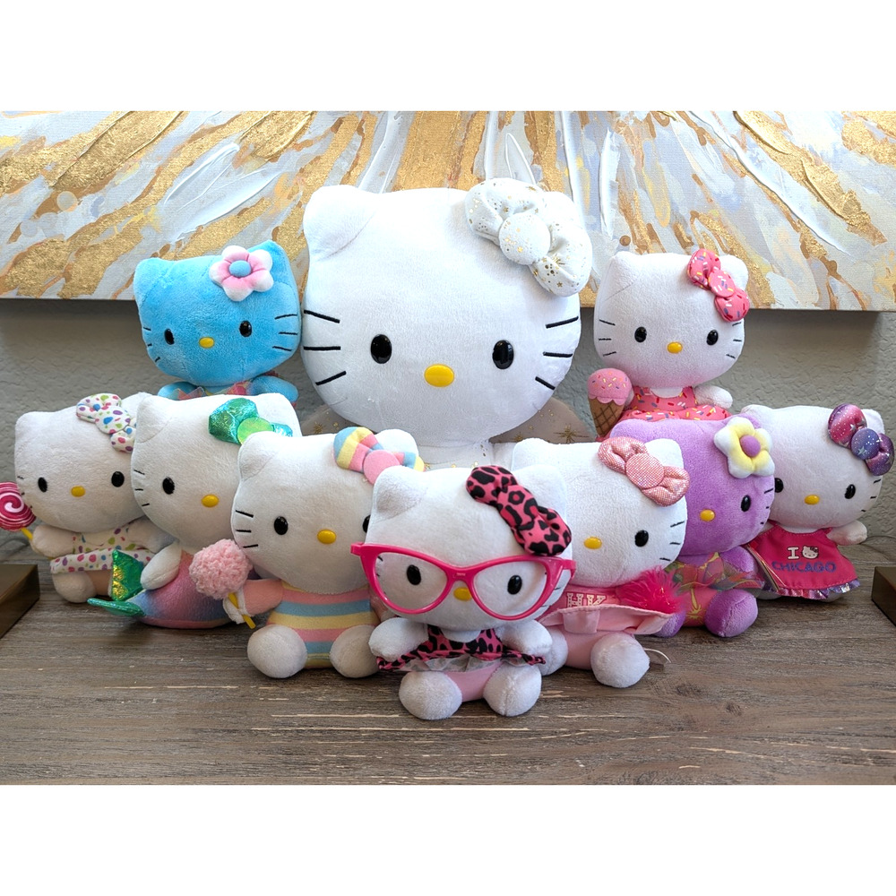 Hello Kitty Plush Lot 10pc Sanrio Bundle 12" Angel 6" Mini Plush Kawaii EUC